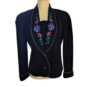 Jeffrey and Dara vintage‎ black floral embroidered jacket size 9